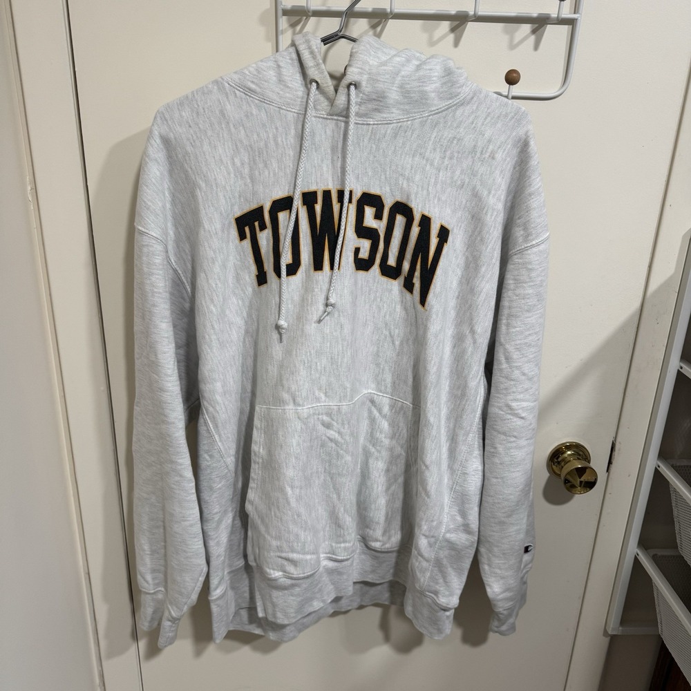 Towson Hoodie Sweatshirt Reverse Weave Gray NCAA College Champion Men's X-Large